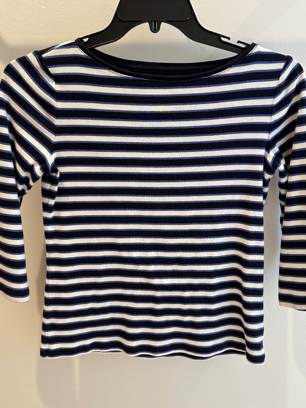 Talbots Tee 3/4 Sleeve Blue Striped Cotton Top M